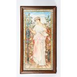 A large Aesthetic Movement two tile panel probably Minton's or W B Simpson & Sons, painted with a