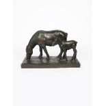 ‡ Cyriel de Brauwer (1914-1989) Grazing Horse and Foal patinated bronze signed in the cast de