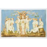 Melody a rare Della Robbia tile plaque by Ellen Mary Rope, rectangular, cast in low relief with