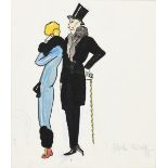 ‡ Dorte Clara Dodo Burgner (1907-1998) Woman in a Blue Dress with a Gentleman in a Top Hat, an early