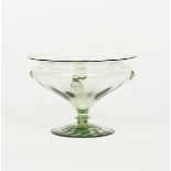 A James Powell & Sons Whitefriars sea green glass footed bowl, with applied glass shell handles