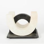 ‡ Keith Newstead (born 1943) Bagatelle alabaster and patinated steel, etched KN to alabaster 15cm.