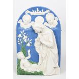 'Adoration of the Magi' a Cantagalli Della Robbia style pottery panel, rounded, rectangular form,