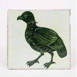 A William De Morgan Late Fulham Period Partridge tile, painted in shades of green on a white ground,