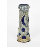 A Royal Doulton stoneware vase by Frank Butler, waisted cylindrical form, tubeline decorated and