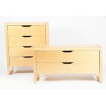 A modern beech laminate two drawer chest on bent-ply feet, in the manner of Alvar Aalto, and an en