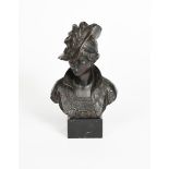 Anon Bust of a Lady in 19th Century Dress patinated bronze on square black marble base unsigned