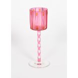 A Meyer Neff hock glass designed by Otto Prutscher, clear glass with pink and amber glass overlay,
