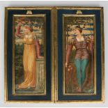 A pair of Aesthetic Movement Copeland tile plaques by T Keeting, rectangular, painted with a