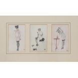 Eleven Edwardian postcards, each with a scantily clad lady, in colours, framed in four modern