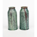 A pair of Holyrood Pottery vases, tapering cylindrical form with everted neck, covered in a crackled