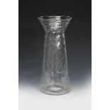 A tall Stevens and Williams Brierley Hill glass vase, tapering cylindrical body with flaring neck,