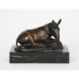 August Gaul (1869-1921) Donkey Resting patinated bronze, on veined polished veined black marble base