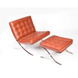A Knoll Studio Barcelona chair and ottoman designed by Ludwig Mies Van Der Rohe, polished steel