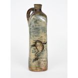 A Martin Brothers stoneware Aquatic flask by Edwin and Walter Martin, shouldered square section,