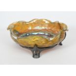 An Art Nouveau pewter mounted Loetz glass bowl, model no. 2210, circular with wavy rim, the bowl