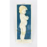 A Della Robbia Pottery plaque by Marian de Caluwe, rectangular, cast in relief with a young child,