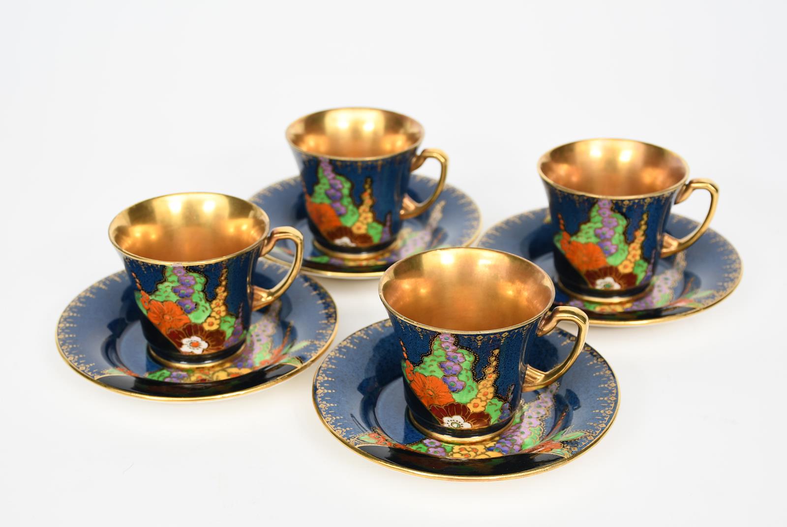 An Art Deco Fielding's Crown Devon set of four coffee cans and saucers, pattern no. Z764, printed - Image 2 of 3