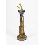 A tall Doulton Lambeth stoneware sundial base, dated 1876, tall, slender cylindrical form with knop,
