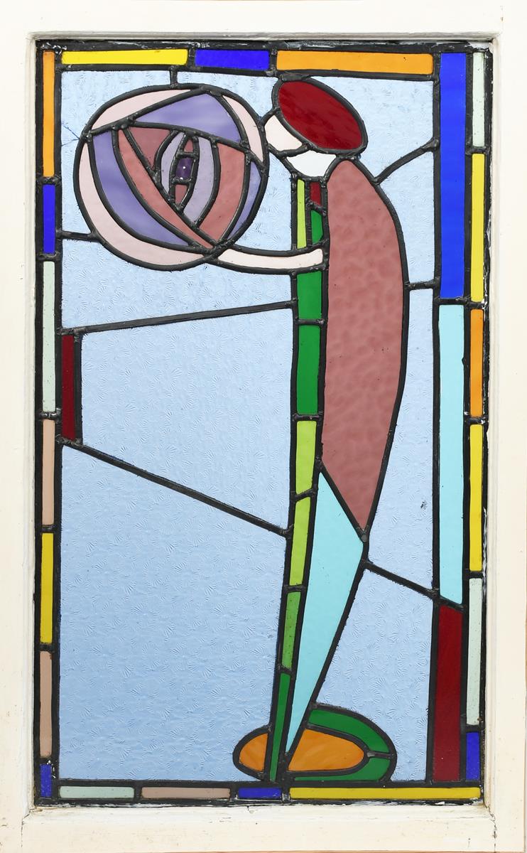 A 'Glasgow School' stained glass window, in the manner of Margaret Macdonald Mackintosh, rectangular