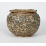 A large Martin Brothers stoneware jardiniere, ovoid with collar rim, incised with scrolling