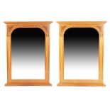 A pair of David Linley large wall mirrors, dated 1996, rectangular cherry wood with flaring mantel