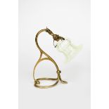 A W A S Benson brass wall/table lamp, with heart-shaped base, elaborate scrolling stem and