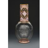 An enamelled and cut glass vase attributed to Phillipe-Joseph Brocade, ovoid with cylindrical