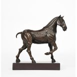 Briton Riviere RA, after Anatomical Horse patinated bronze on polished stone base unsigned 39cm.