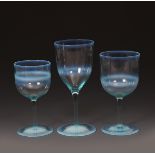Three James Powell & Sons Whitefriars opal glass wine glasses probably designed by Harry Powell,