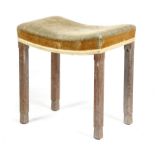 A GEORGE VI LIMED OAK CORONATION STOOL BY WARING & GILLOWS C.1936 the dished velvet upholstered seat