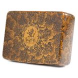 A SCOTTISH SYCAMORE MAUCHLINE WARE AND PENWORK SNUFF BOX EARLY 19TH CENTURY all over decorated
