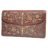 AN EARLY 18TH CENTURY OTTOMAN METAL THREAD EMBROIDERED LEATHER WALLET DATED 1727 the red Morocco