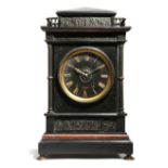 A VICTORIAN BLACK AND RED MARBLE MANTEL CLOCK BY J. W. BENSON, C.1880-90 the brass eight day