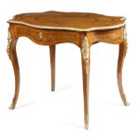 A KINGWOOD AND MARQUETRY CENTRE TABLE IN LOUIS XV STYLE LATE 19TH / EARLY 20TH CENTURY with gilt