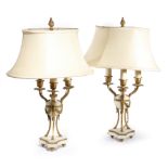 A PAIR OF FRENCH ORMOLU AND WHITE MARBLE TABLE LAMPS IN LOUIS XVI STYLE LATE 19TH CENTURY in the