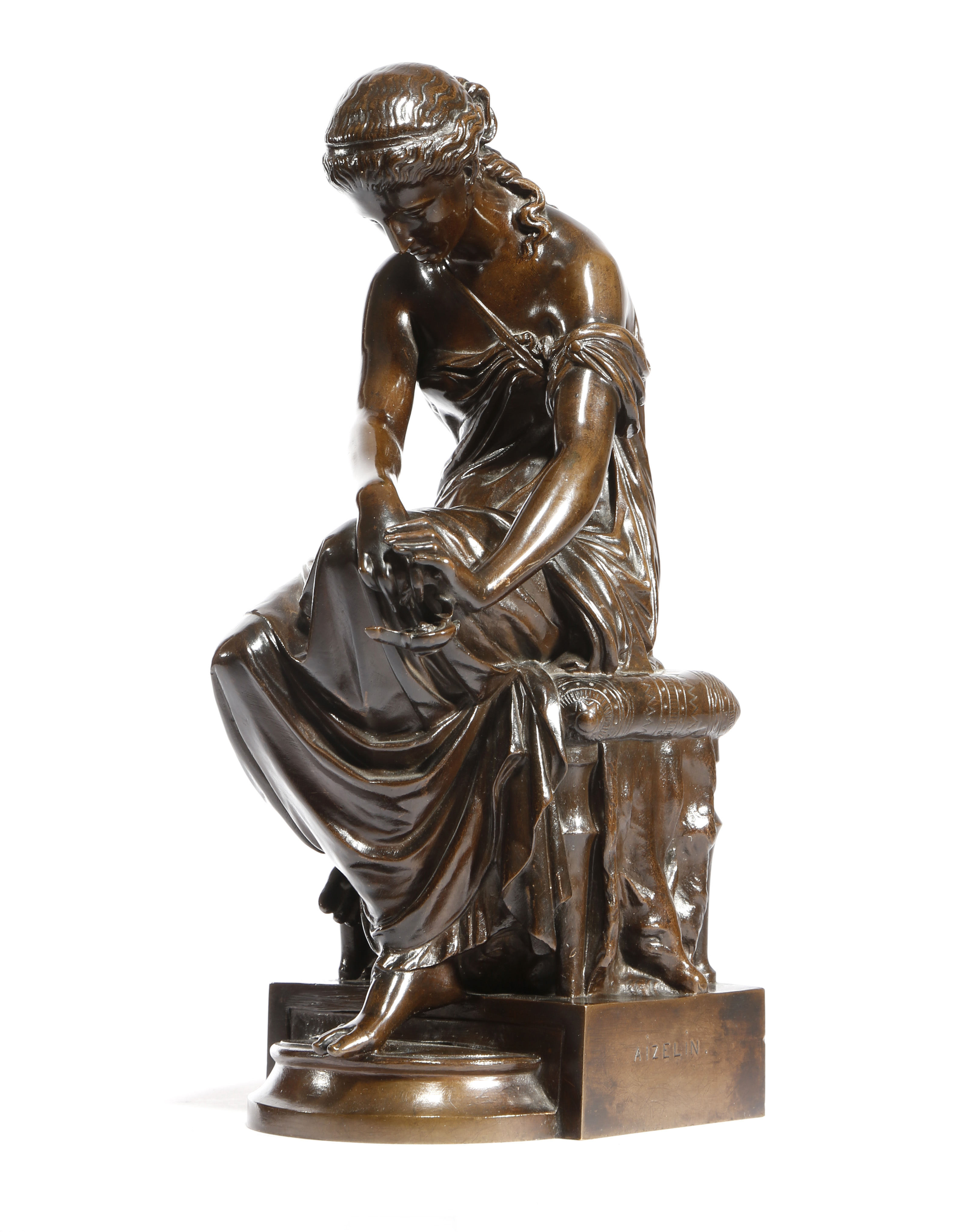 A BRONZE FIGURE OF PSYCHE BY EUGENE-ANTOINE AIZELIN (FRENCH 1821-1902) cast by F. Barbedienne, the