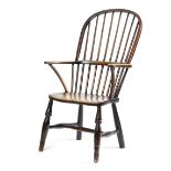 A GEORGE III BEECH AND ELM STICK BACK WINDSOR ARMCHAIR PROBABLY WEST COUNTRY, EARLY 19TH CENTURY