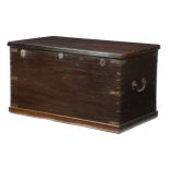 A NAVAL TEAK SEAMAN'S CHEST LATE 18TH / EARLY 19TH CENTURY the hinged top with a paper label to