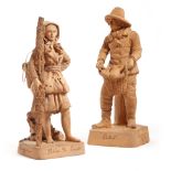 TWO TERRACOTTA FIGURES BY EUGENE BLOT (FRENCH 1830-1899) of a fisherman holding his catch, titled '