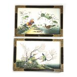 A PAIR OF CHINESE RICE PAPER PAINTINGS 19TH CENTURY one depicting a pair of kingfishers beside a