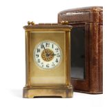A FRENCH BRASS CASED CARRIAGE CLOCK LATE 19TH CENTURY the brass eight day movement with a platform