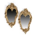 A PAIR OF ITALIAN GILTWOOD AND GESSO WALL MIRRORS IN ROCOCO STYLE LATE 19TH CENTURY the cartouche