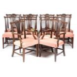 A SET OF TWELVE MAHOGANY DINING CHAIRS IN GEORGE III STYLE 19TH CENTURY each with a ribbed
