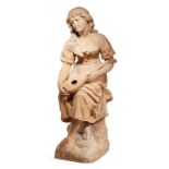 A FRENCH TERRACOTTA FIGURE OF A YOUNG WOMAN PLAYING THE MANDOLIN BY JOSEPH LE GULUCHE (FRENCH 1849-