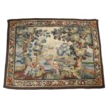 A SMALL AUBUSSON TAPESTRY IN 17TH CENTURY STYLE 19TH CENTURY worked with birds amidst trees and a