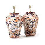 A LARGE PAIR OF JAPANESE IMARI PORCELAIN VASE TABLE LAMPS 19TH CENTURY of baluster shape, painted