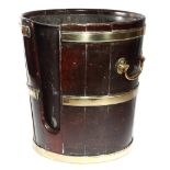 A GEORGE III MAHOGANY AND BRASS BOUND PLATE BUCKET C.1790-1800 of staved construction, with brass