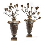 A PAIR OF FRENCH GILT AND PATINATED BRONZE CANDELABRA IN LOUIS XVI STYLE LOUIS PHILIPPE, C.1830 each