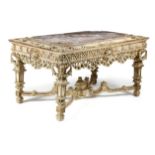 A PAINTED AND GILTWOOD TABLE DE MILIEU IN LOUIS XIV STYLE POSSIBLY ITALIAN, 20TH CENTURY with a